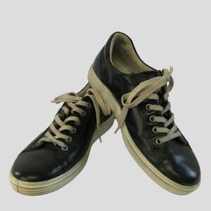 Ecco Extra Width Black Leather Tie Up Walking/Sneakers Shoes Size 7